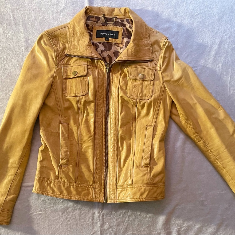 Camel-colored genuine leather moto jacket - Black Rivet